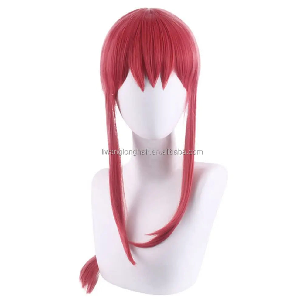 Long Rose Red Pink Braid Wig Bangs Anime Red Cosplay 27.5 Heat Resistant High Temperature Fiber for Women Halloween