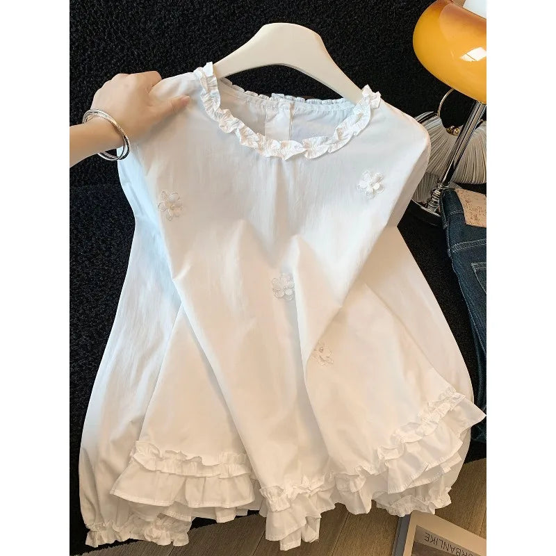 Boutique Wholesale 2026 Spring New Fashionable French Round Neck Casual Loose and Versatile Women's Shirt