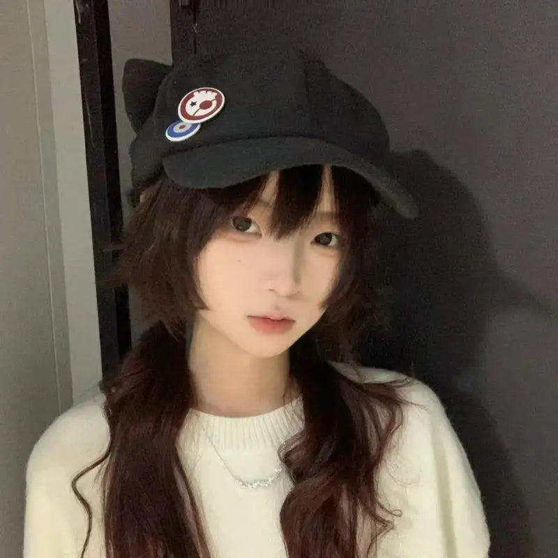 Asuka for Ear Baseball Cap Unisex Large Brim Sun Hat Neon Genesis Badge Anime Cosplay Embroidery Common UV Protection