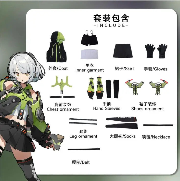 Anby Demara Cosplay Costume Zenless Zone Zero Outfit Green Dress Full Set Halloween