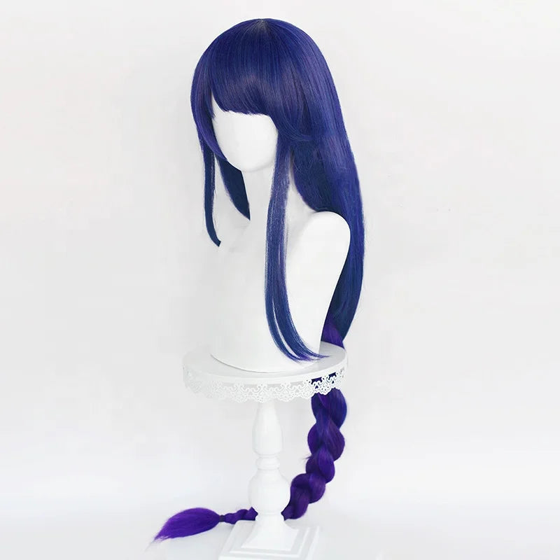 Wholesale Genshin Impact Wig Cosplay 100cm Long Straight Blue Purple Mixed Raiden Shogun Baal Wig Synthetic Anime Hair Peluca