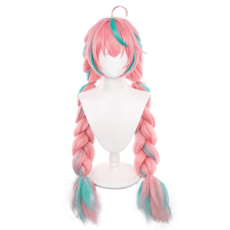 Wholesale Genshin Impact Cosplay 100cm Long Pink Blue Mixed Varesa Wig Synthetic Anime Hair Wig With Two Braids for Party