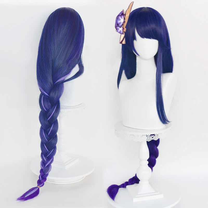 Wholesale Genshin Impact Wig Cosplay 100cm Long Straight Blue Purple Mixed Raiden Shogun Baal Wig Synthetic Anime Hair Peluca
