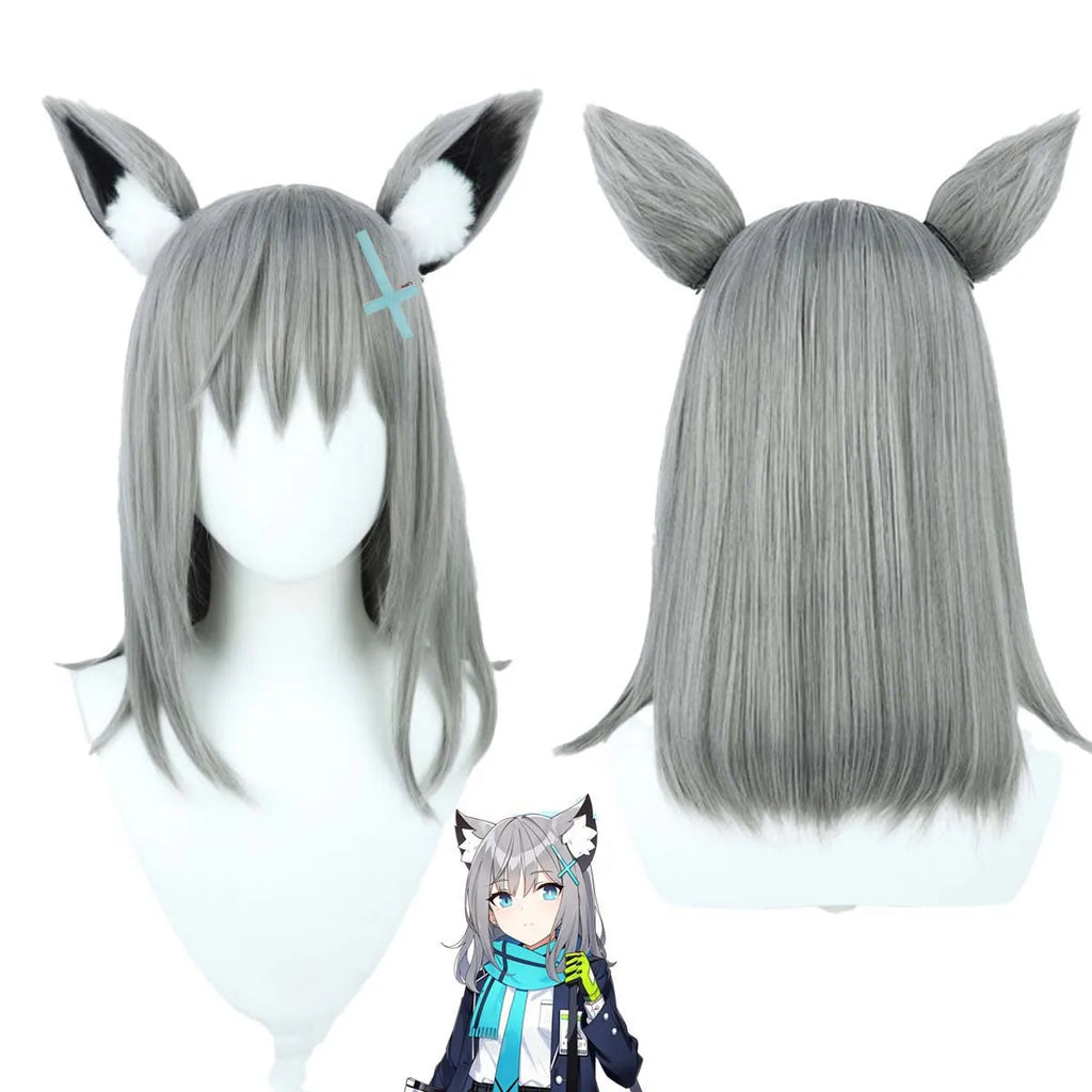 Anime Roleplay Party Costume Prop Blue Archive Shiroko Sunaookami Cosplay Wig With Ear GAHC-026