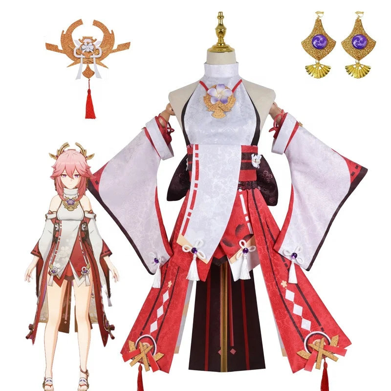 Wholesale High Quality Yaemiko Cosplay Costume Lolita Dress Halloween Party Genshin Impact Anime Cosplay Costume