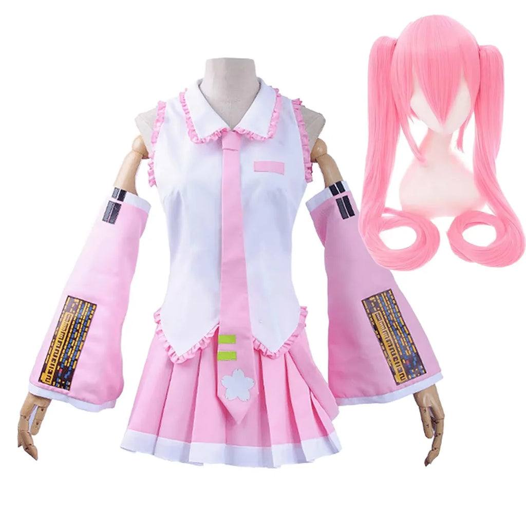 Wholesale Vocaloid Miku Cosplay Wig Costume Pink Blue Miku Anime Cosplay Outfits Halloween Party Lolita Skirt Costumes