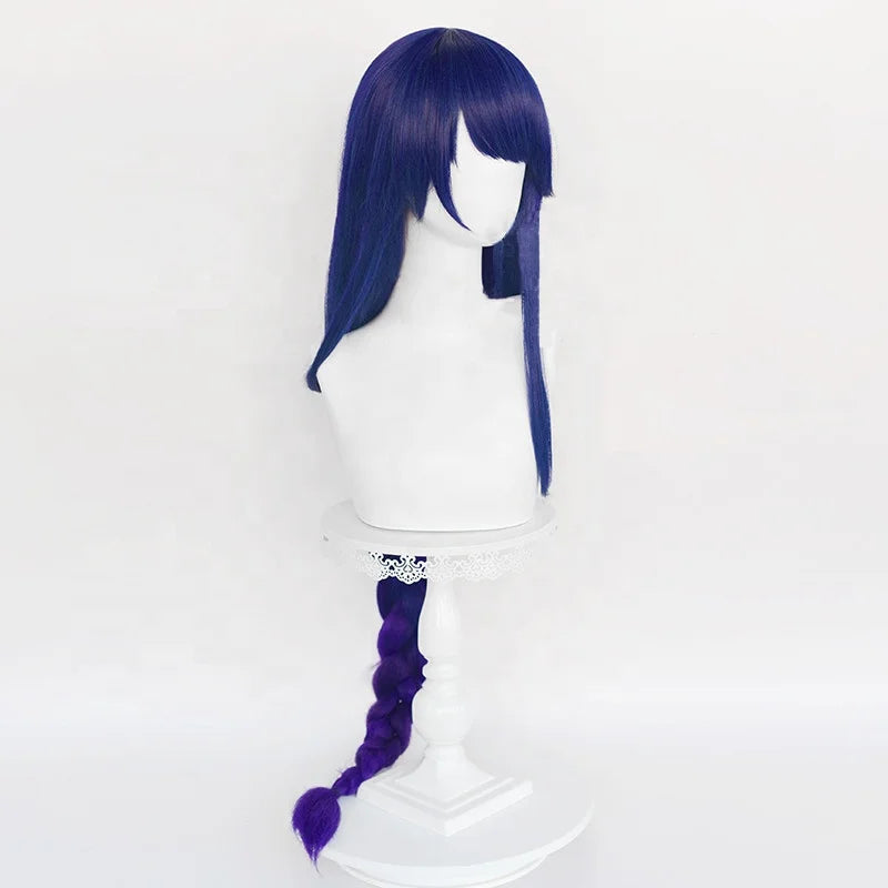 Wholesale Genshin Impact Wig Cosplay 100cm Long Straight Blue Purple Mixed Raiden Shogun Baal Wig Synthetic Anime Hair Peluca