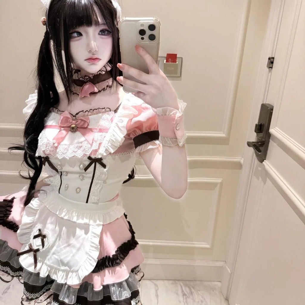 Summer New Arrival Sweet Designer Lace Patchwork Dress Bow Apron-Style Waist-Cinching Two-Piece Set Flatters Figure Dress
