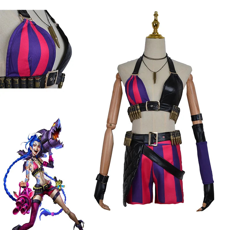 Wholesale League of Legends Crit Loli Jinx Costume High Quality LOL Arcane Anime Halloween Party Uniform Cosplay Costume