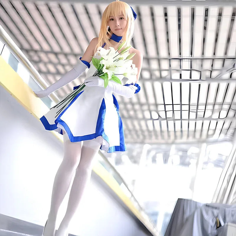 Sebaliri Women Cosplay Costume Dress Polyester Character Outfit Blue White Uniform Style for Anime Event Performance