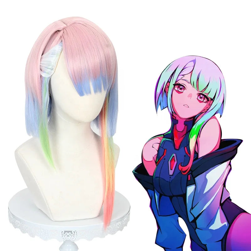 Wholesale New 45cm Long Color Mixed Edgerunners Anime Lucy Cosplay Wig Synthetic Heat Resistant Lolita Hair Wig