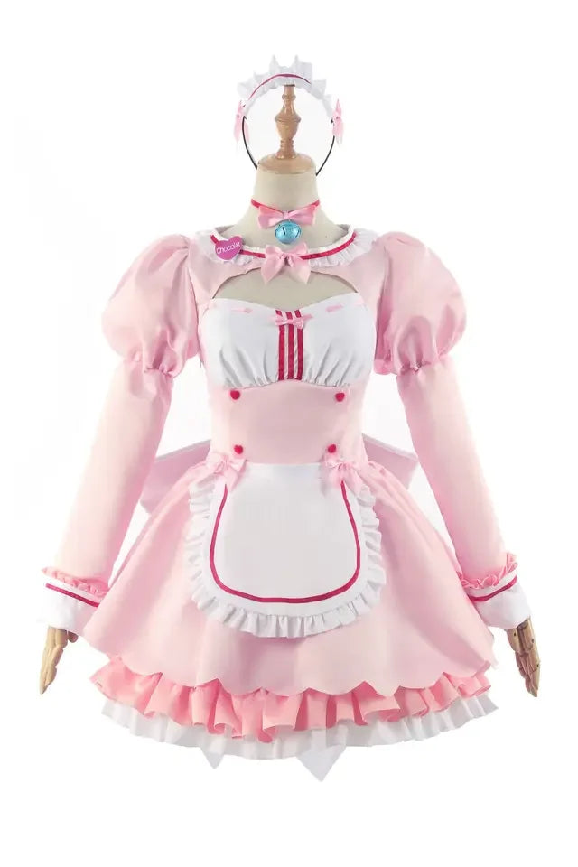 Game Cosplay Chocola Nekopara Costume Vanilla Suits Cat Girl Maid Dresses Lolita Lovable Pink Blue Polyester Halloween Costumes