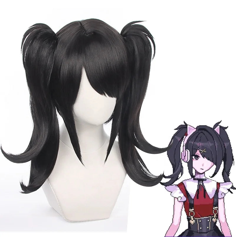 Wholesale Needy Girl Overdose Wig Cosplay With Ponytails 40cm Medium Long Black Ame Peluca Synthetic Anime Heat Resistant Hair