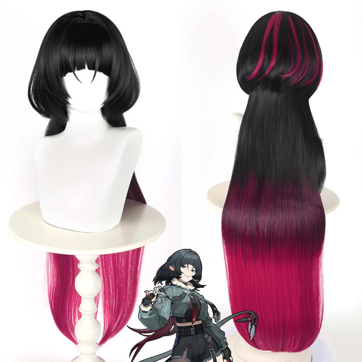 Women Halloween Zenless Zone Zero Cosplay Jane Doe Long Long Straight Black Mixed Red Synthetic Hair Wigs GAHC-030
