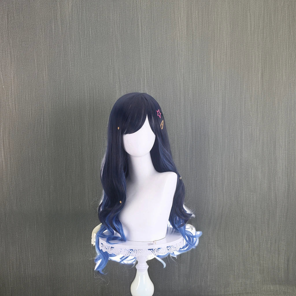 Mengtong Wholesale Anime Cosplay Synthetic Wig Long Curly Blue Body Wave Machine Made Technique