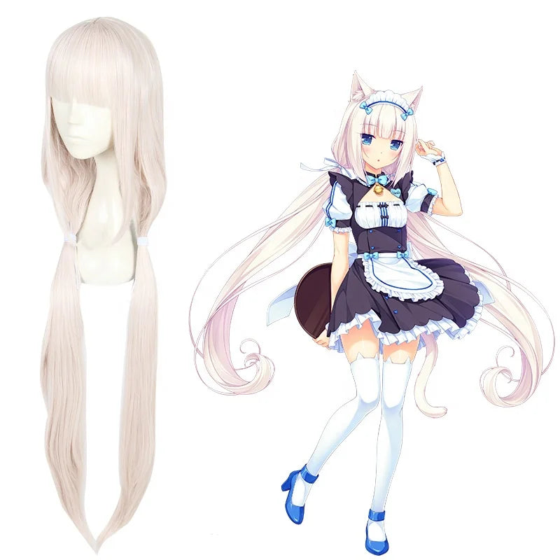 Wholesale 100cm Long Straight Cherry Pink Nekopara Vanilla Wig Synthetic Anime Cosplay Wigs With 2Ponytails CS-453B