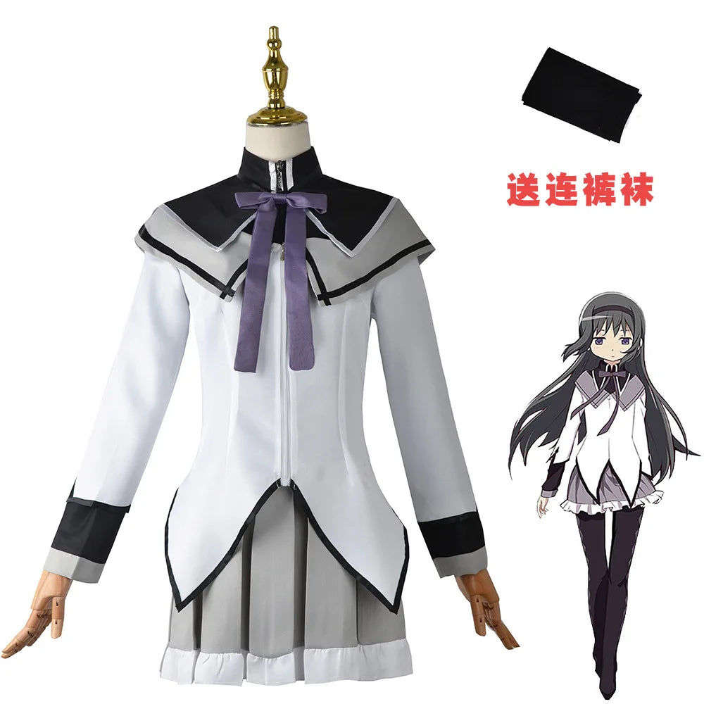 Anime Magical Girl Puella Magi Madoka Magica Cosplay Costume Set Akemi Homura Kaname Madoka Wig Battle Suit Dress Skirt