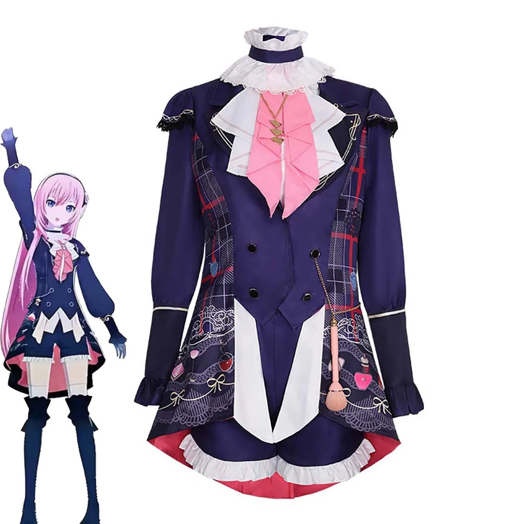 Women Halloween Party Clothing Anime Luka Cosplay Dark Blue Victorian Costume or Pink Wig GAHC-015