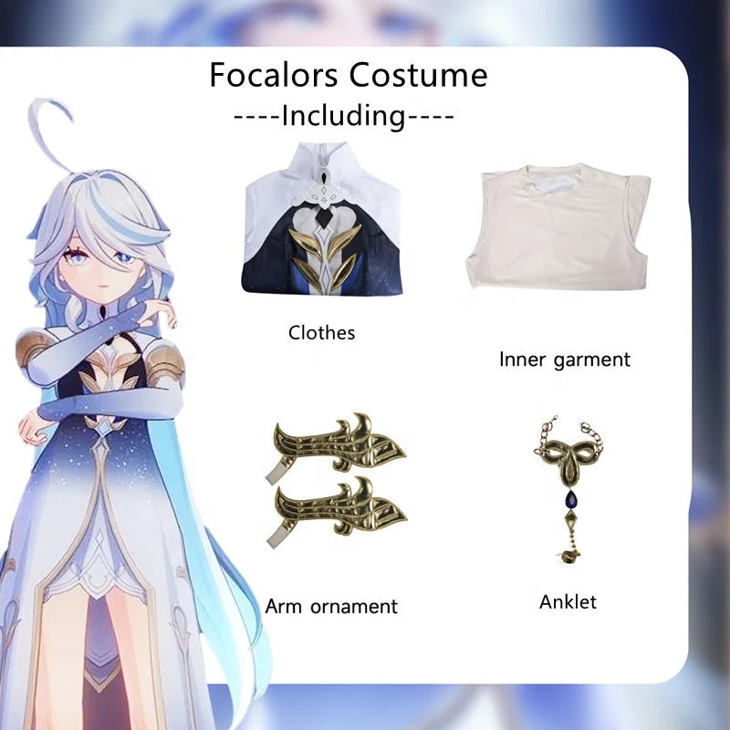 High Quality Wholesale Focalors Cosplay Costume Uniform Cloth Halloween Genshin Impact Furina Anime Cosplay Costume for Party