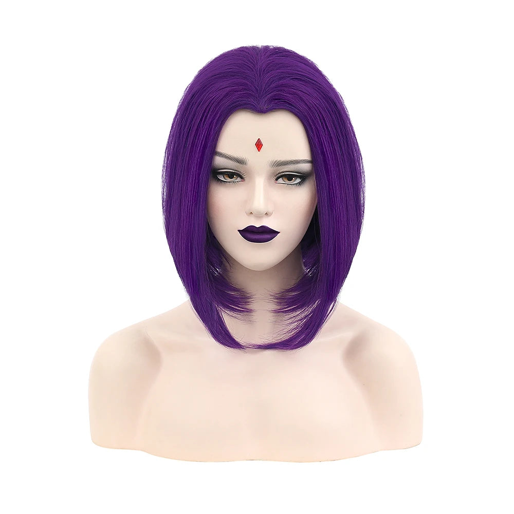 Ainizi Purple bob Middle Part Raven Cosplay Wig From New Teen Titans for Halloween