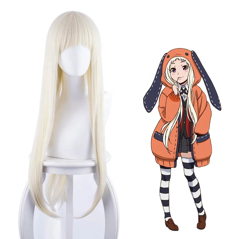 Wholesale Kakegurui Anime Wig 80cm Long Straight Beige Yomoduki Runa Wig Cosplay Synthetic Heat Resistant Hair Peluca