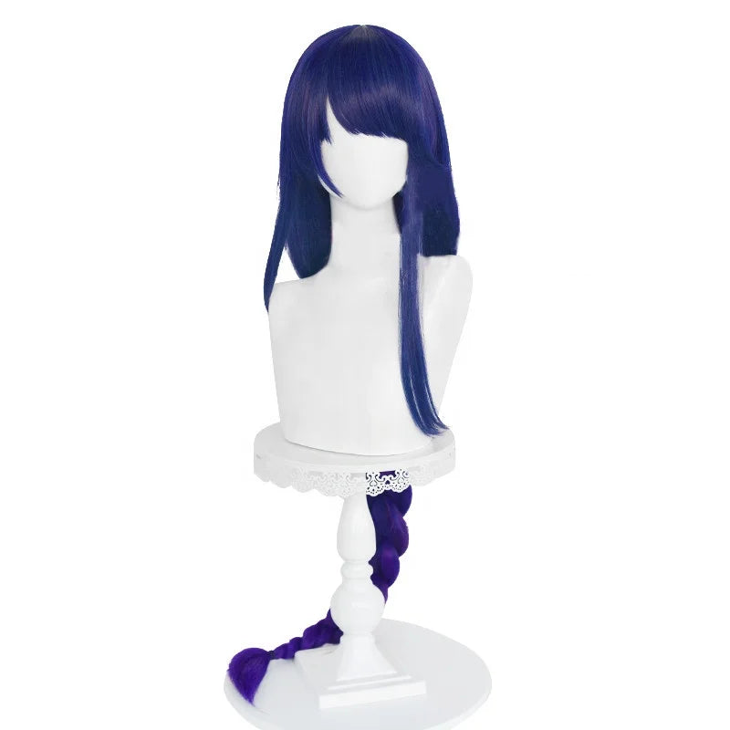 Wholesale Genshin Impact Wig Cosplay 100cm Long Straight Blue Purple Mixed Raiden Shogun Baal Wig Synthetic Anime Hair Peluca