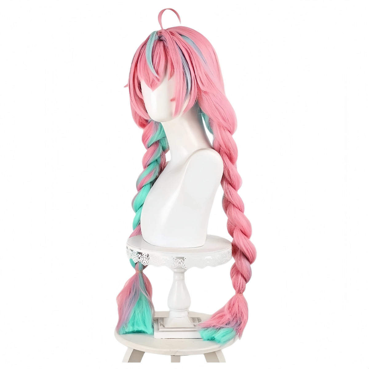 Genshin Impact Varesa Cosplay Wig 98cm Pink Green Braided Hairstyle Wig Heat Resistant Synthetic Hair Anime Cosplay Costume Wigs