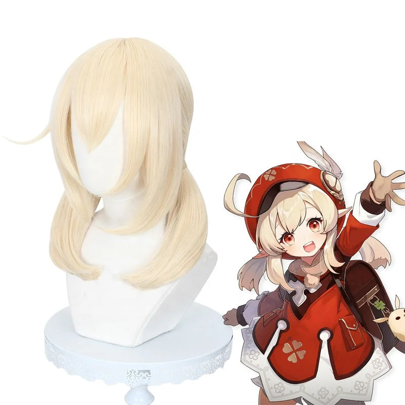 Wholesale Genshin Impact Klee Wig Cosplay 45cm Medium Long Beige Mixed Synthetic Anime Heat Resistant Hair Wigs