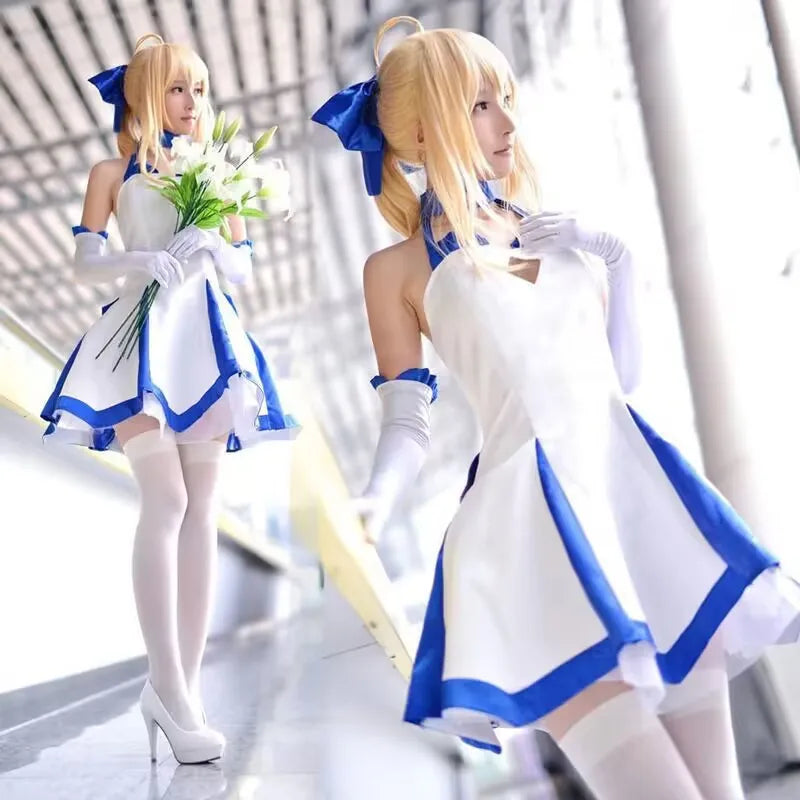 Sebaliri Women Cosplay Costume Dress Polyester Character Outfit Blue White Uniform Style for Anime Event Performance