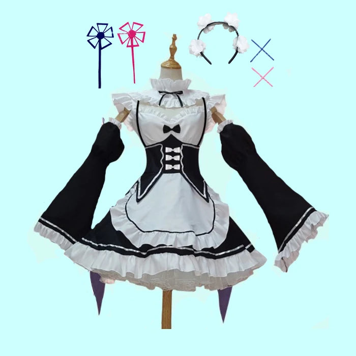 Rem Ram Maid Cosplay Costumes Re:Zero Kara Hajimeru Isekai Seikatsu Kawaii Cos Dresses Re Life in a Different World Anime Maid