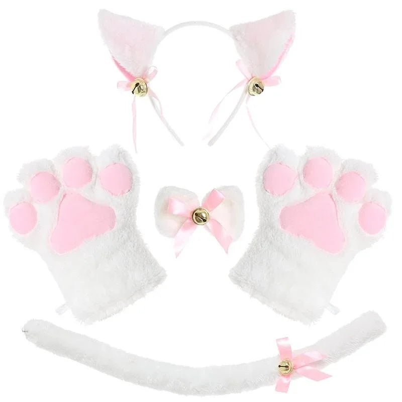 Kids Adult Halloween Cosplay Cute Cat Role Play Costume Kitten Tail Ear Collar Claw Glove Anime Gothic Suit