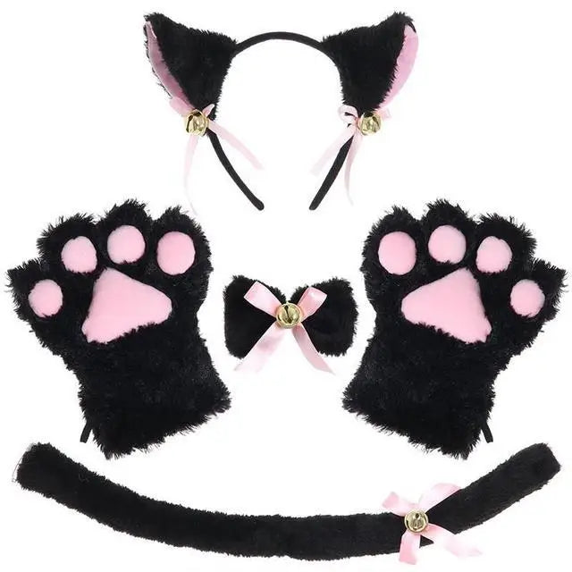 Kids Adult Halloween Cosplay Cute Cat Role Play Costume Kitten Tail Ear Collar Claw Glove Anime Gothic Suit