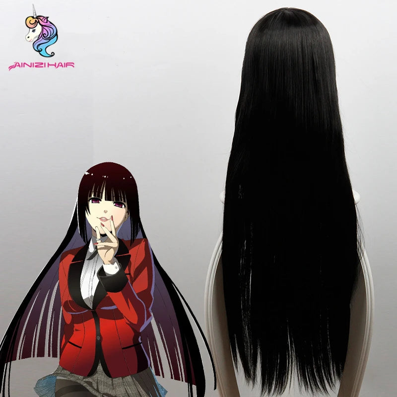 Ainizi Wholesale Black Long Straight Synthetic Kakegurui Series Role of Jabami Yumeko Japanese Anime Cosplay Wig for Girls