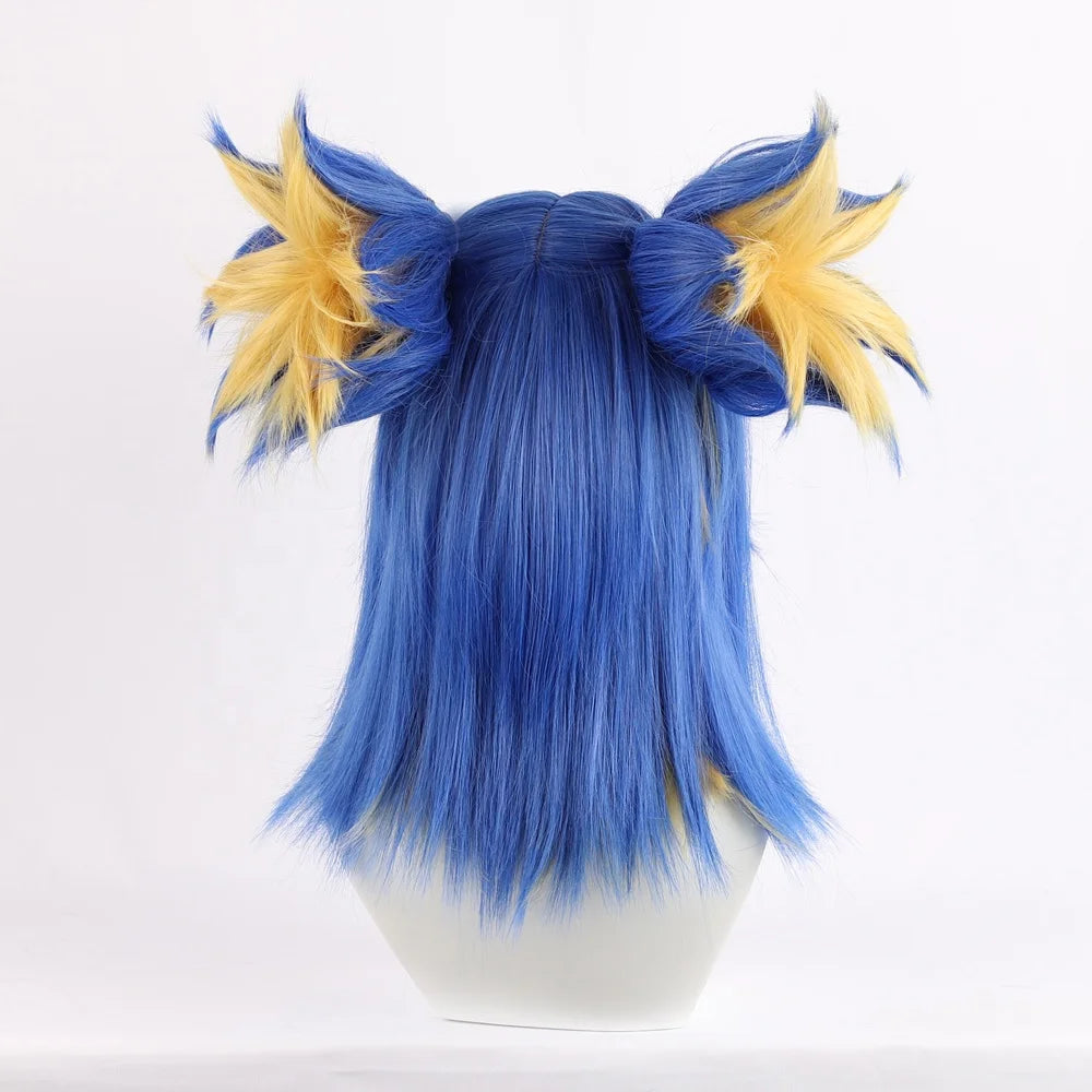 Wholesale Game Valorant Neon Wig Cosplay 40cm Medium Long Blue Blonde Mixed Synthetic Anime Ponytails Peluca Cosplay Wig