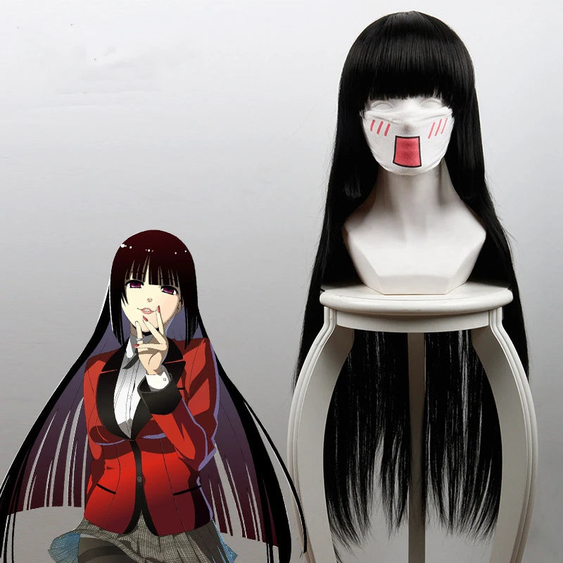 Ainizi Wholesale Black Long Straight Synthetic Kakegurui Series Role of Jabami Yumeko Japanese Anime Cosplay Wig for Girls