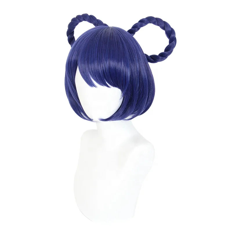 Wholesale Genshin Impact Anime Peluca 30cm Short Blue Purple Mixed Xiangling Wig Cosplay Synthetic Braided Hair Wig