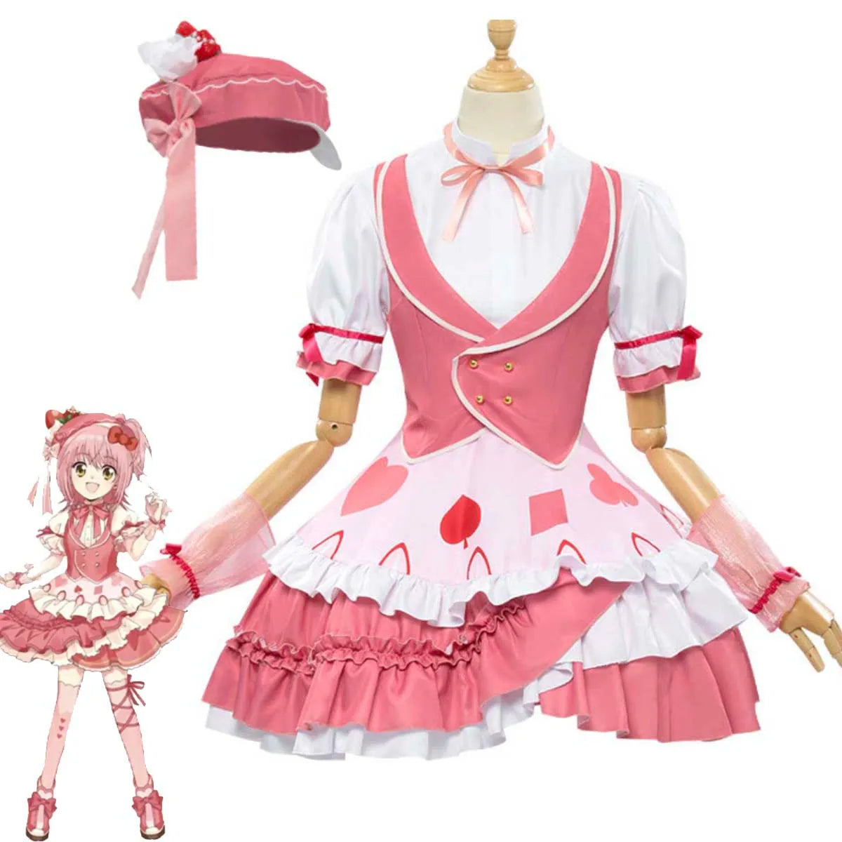 Women's Anime Shugo Chara Hinamori Amu Maid Uniform Costume or Pink Wig FCGD-036