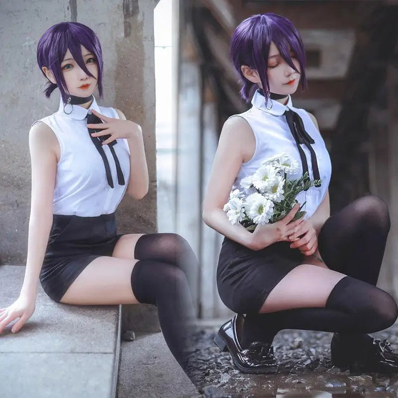 Ainizi 35cm Straight Synthetic Heat Resistant Brown Purple Character of Reze Cosplay Wigs From Chainsaw Man