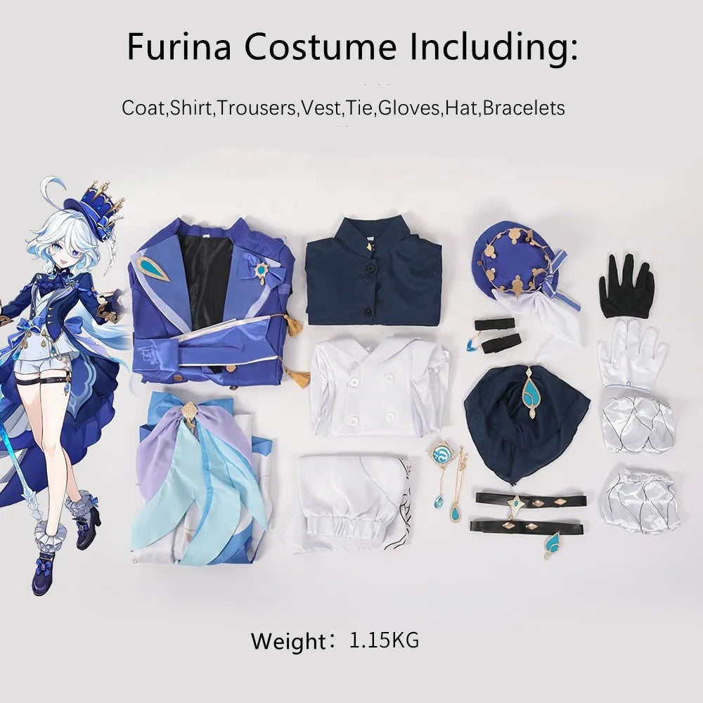 High Quality Wholesale Genshin Impact Focalors Cosplay Costume Uniform Cloth Halloween Furina Anime Cosplay Costume for Party