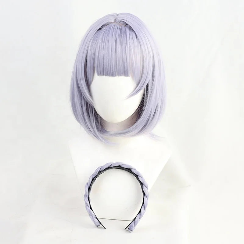 Wholesale 35cm Short Light Purple Noelle Wig Cosplay Genshin Impact Anime Peluca Synthetic Heat Resistant Hair Wigs
