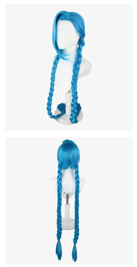 High Quality 120cm 47'' Long Straight Blue League of Legends Game Jinx Wig Cosplay Synthetic Hair Wigs