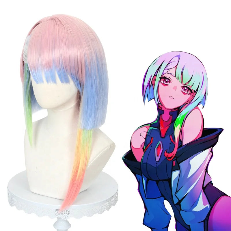 Wholesale New 45cm Long Color Mixed Edgerunners Anime Lucy Cosplay Wig Synthetic Heat Resistant Lolita Hair Wig