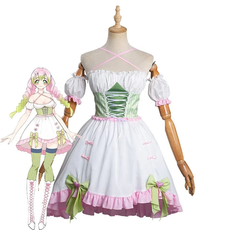 Wholesale Kanroji Mitsuri Costume Demon Slayer Anime Cosplay Costume One Piece Lolita Dress Including Socks