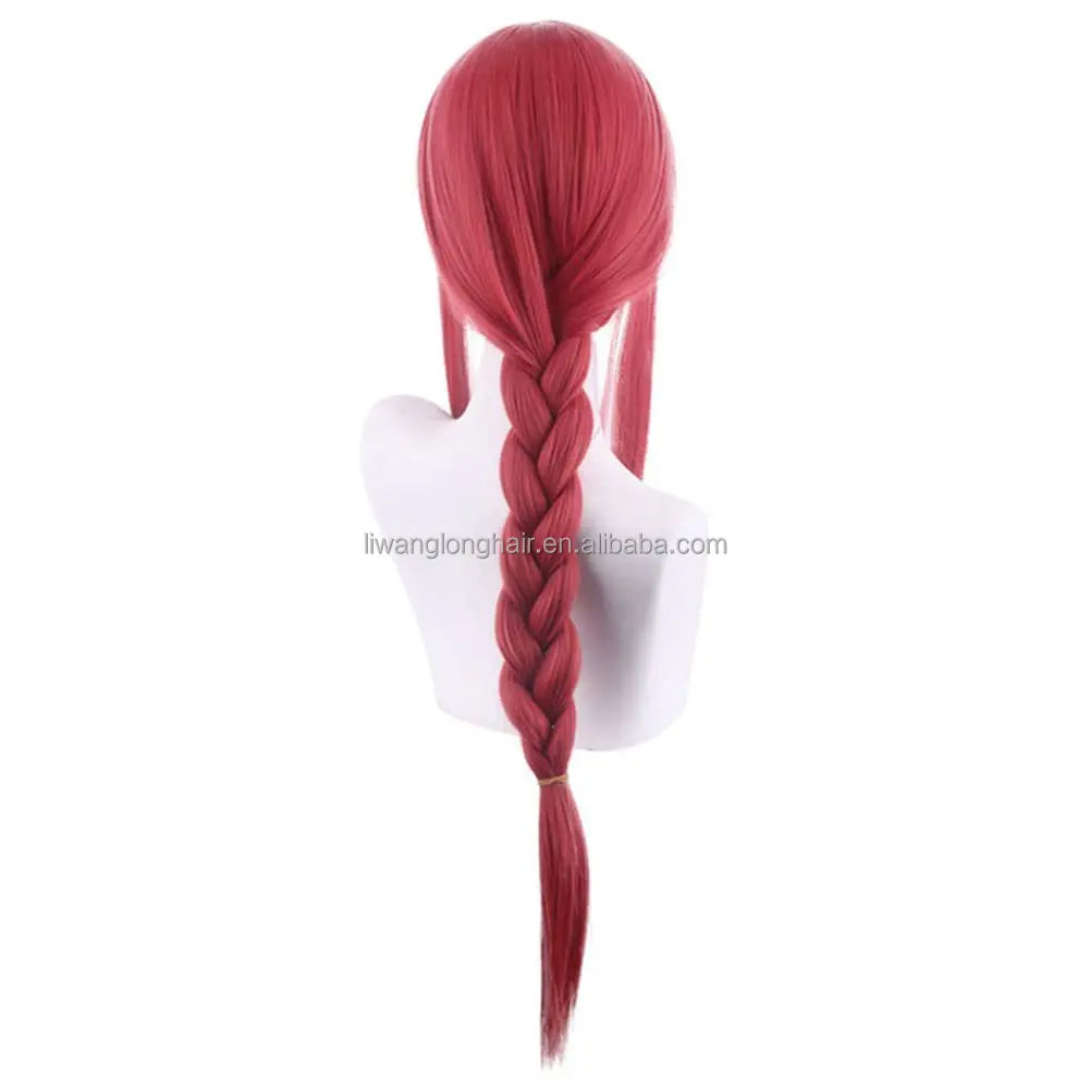 Long Rose Red Pink Braid Wig Bangs Anime Red Cosplay 27.5 Heat Resistant High Temperature Fiber for Women Halloween