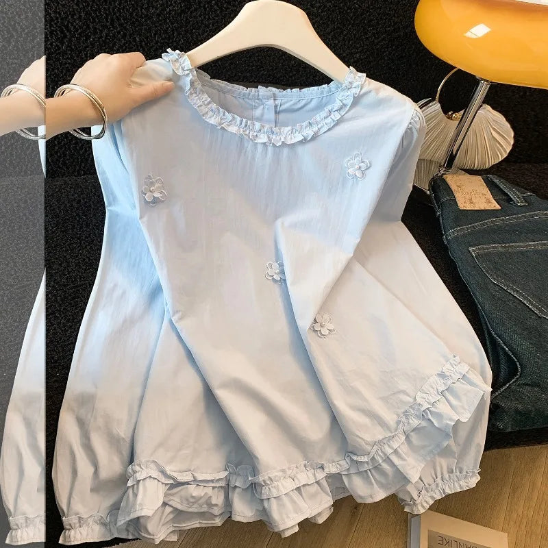 Boutique Wholesale 2026 Spring New Fashionable French Round Neck Casual Loose and Versatile Women's Shirt