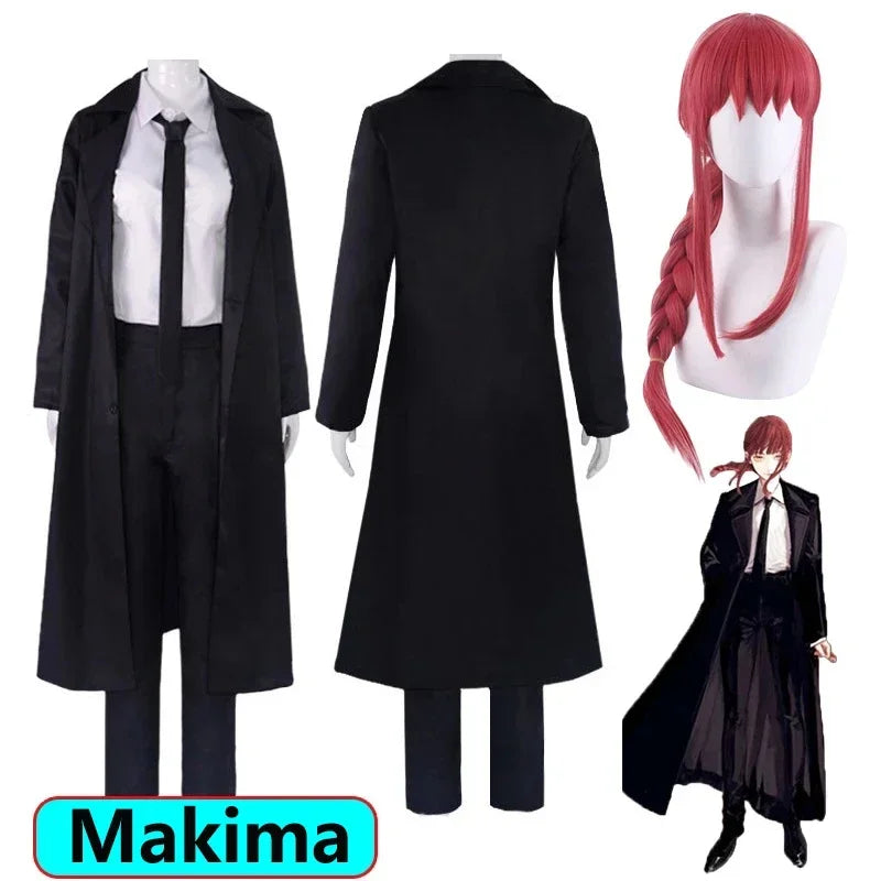 Anime Chainsaw Man Makima Cosplay Costume Wig Trench Shirt Tie Pants Makima Cosplay Suits Halloween Costumes for Women Men Adult