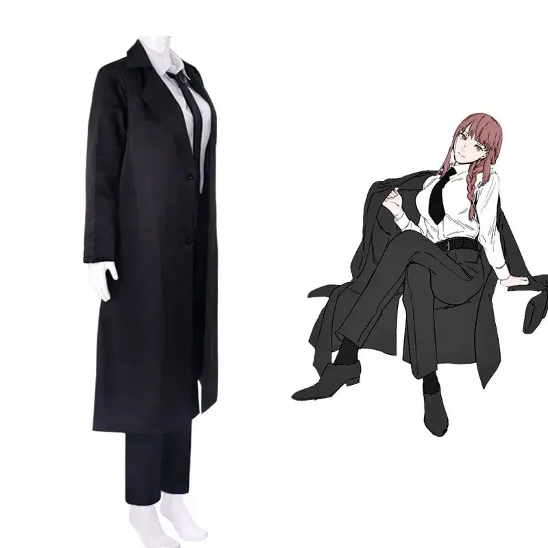 Anime Chainsaw Man Makima Cosplay Costume Wig Trench Shirt Tie Pants Makima Cosplay Suits Halloween Costumes for Women Men Adult